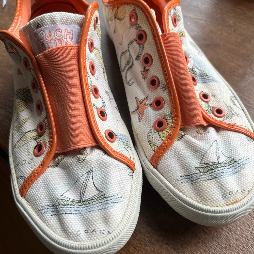 Adorable orange beach print Coach sneakers